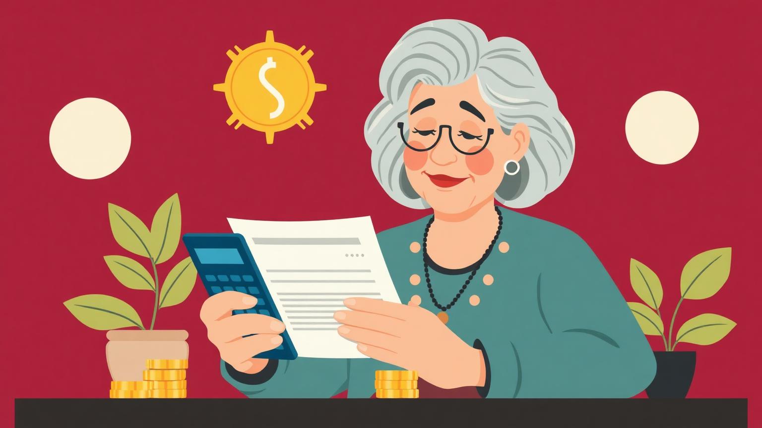 Pensionada mexicana calculando el descuento mensual de un préstamo sobre su pensión